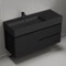 Wall Mounted Black Bathroom Vanity, Modern, 48